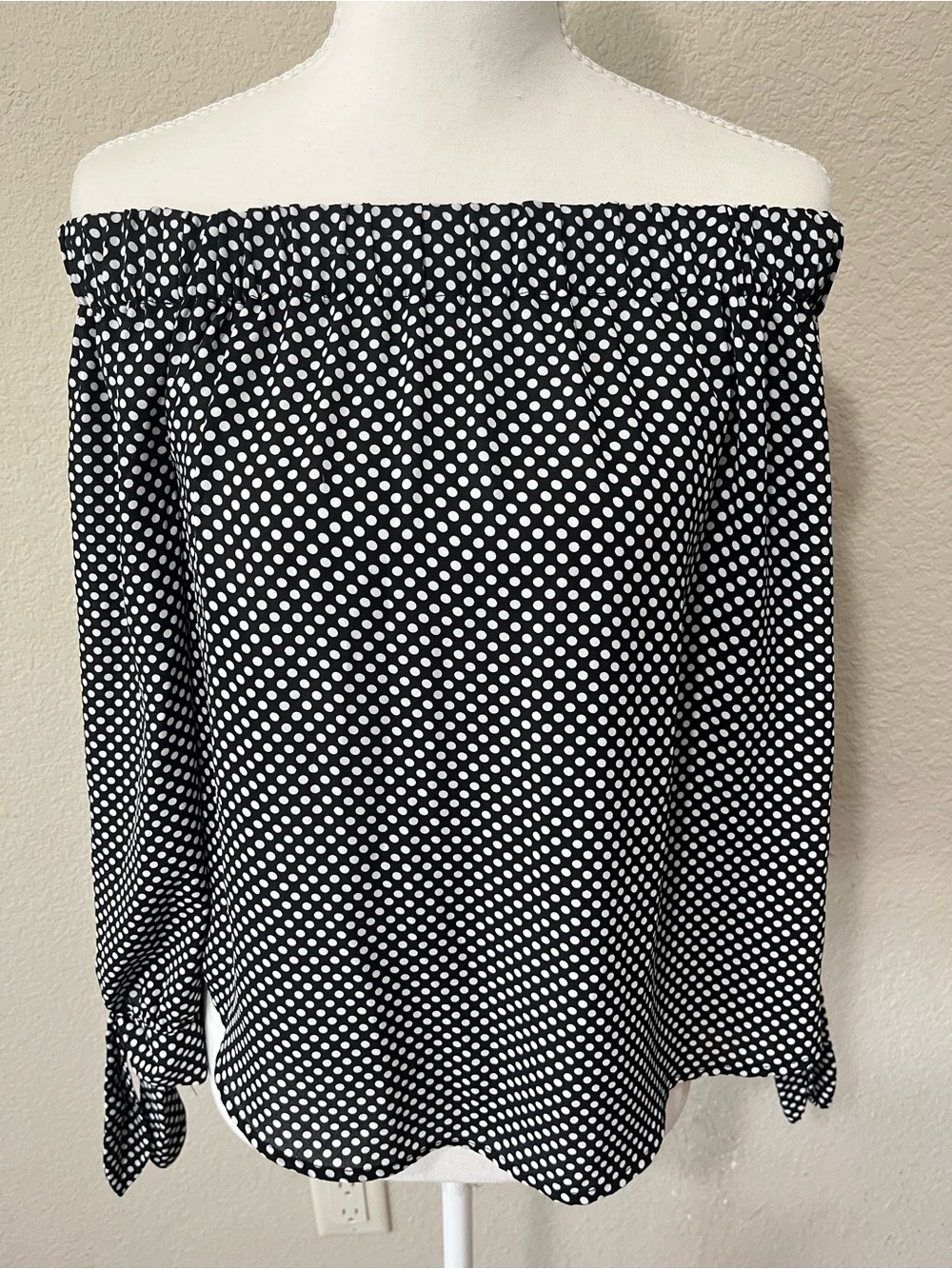 Off-Shoulder Black Polka Dot Blouse